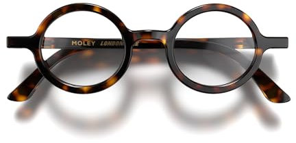 LONDON MOLE Brillen | Moley-Lesebrille | Runde Lesebrille | Coole Leser | Stilvolle Lesebrille | Herren Damen Unisex | Federscharniere | Glänzendes braunes Schildpatt | + 2,0 Vergrößerung