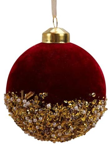 LSFYYDS 7,6 cm Große Rote Samt-Weihnachtsbaum-Hängekugeln, Rote Weihnachtskugeln mit Goldenen Pailletten und Perlen, Bruchsichere Glitzer-Pailletten-Schaumstoffkugeln für Den Weihnachtsbaum,(Rot)