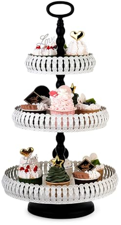 ZYOOO 3 Etagere Tortenständer Weiß Vintage aus Metall Cupcake Ständer Kuchenständer Cupcakes Desserts für Party Hochzeiten