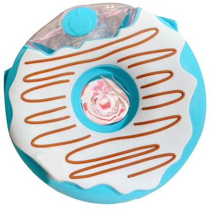 soulnioi Donut Shape Water Bottle Cute Straw Cup 380ml Straw Kids Water Cup with Rope, Kawaii Water Bottle Drinkware for Adult Kids Outdoor Camping Travel (BLue)