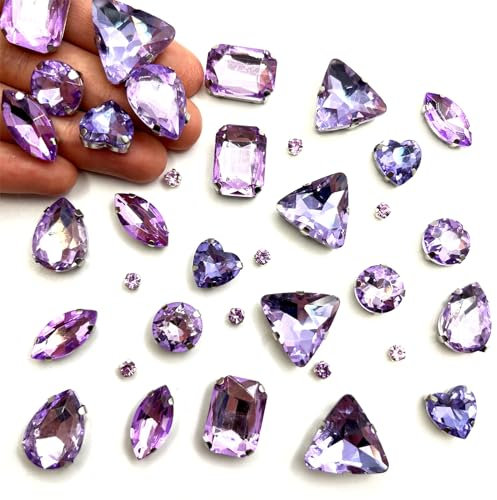 Yixinly 236 Pezzi Strass da Cucire, Pietre da Cucire, Strass di Vetro Cuciti a Forme Miste Cristalli Decorativi da Cucire, Applicabile a Gioielli Artigianato Vestiti Abbigliamento (Viola)