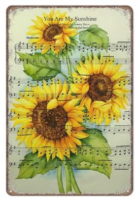 KOPUTE Notenblatt-Poster, Sonnenblume My Sunshine, Vintage-Poster, Blumen-Poster, Aquarell-Blumendruck, Retro-Metallposter, Wandkunst, Küche, Garten, Bauernhof, Heimdekoration, Blechschild, 14 x 20 cm
