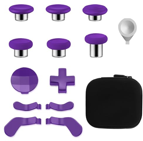Set di bottoni magnetici in metallo per Xbox Elite Controller Series 2 accessori, inclusi 6 joystick di placcatura in metallo, 4 paddle, 2 cuscinetti a D, 1 strumento di regolazione (viola)