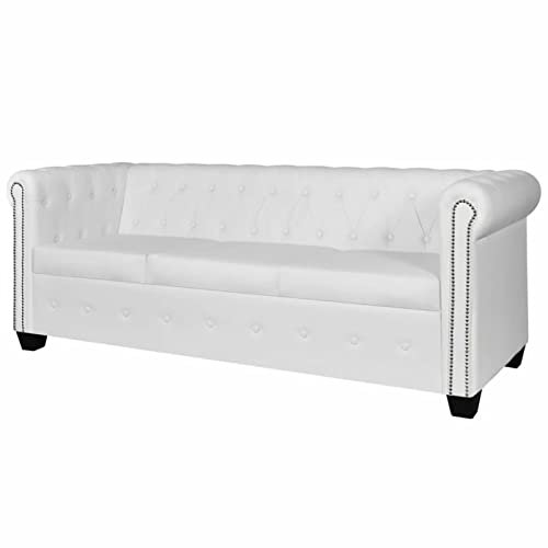 Homgoday Chesterfield 3-Sitzer-Sofa, Kunstleder, Weiß, Schlafsofa, für Büro, Schlafzimmer, Wohnzimmer
