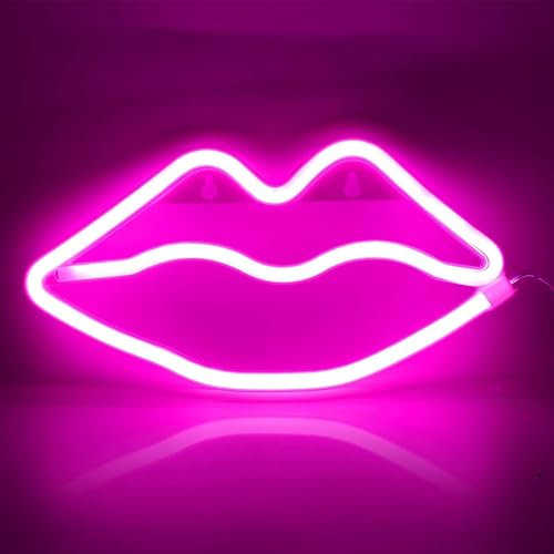 Rosa Neon Light, JEMESI Luce LED a Forma di Labbro/Kiss Sign Decor, Decorazione da Parete per Natale, Feste di Compleanno, Camera dei Bambini, Soggiorno, Decorazione Festa di Nozze