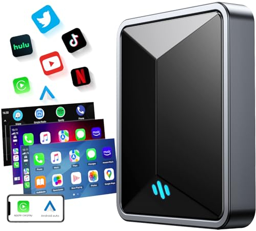 Lamto Adaptador Inalámbrico Carplay y Android Auto inalámbrico, CarPlay Inalambrico Adaptador 2 EN 1 para A-pple & Android Auto,Dongle CarPlay Convierte Cableado a Inalámbrico, WiFi de 5GHz,Plug&Play