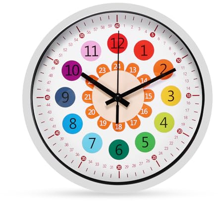 Learning Clock for Kids 8 Inch Learn to Tell the Time Clock Silent for Room | Easy-Read Colour Dial,Clear Minute Markings,Durable ABS Frame,for Home Learning, Classrooms And Children's Rooms