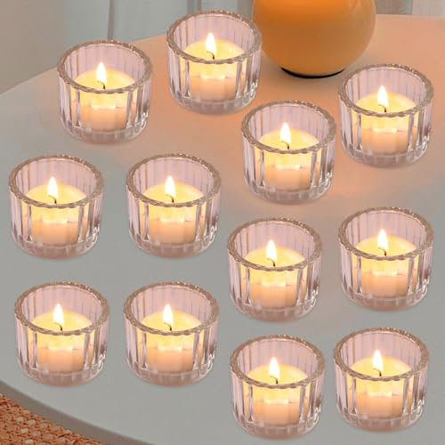 12 Pezzi Portacandele Vetro Trasparente, Vintage Porta Candele da Tavolo, Portacandele in Vetro Trasparente, Trasparente Portacandele Decorativo Candele per Matrimonio, Decorazione Della Tavola
