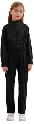 Freebily Unisex Kinder Arbeitsoverall Langarm Mit Elastische Taillenband Klempner Mechaniker Overall Einteilige Arbeitskleidung Schwarz 158-164
