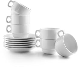 IBILI - Juego de 6 Tazas de 80 ml con Platillos Castilla Blanca, Porcelana