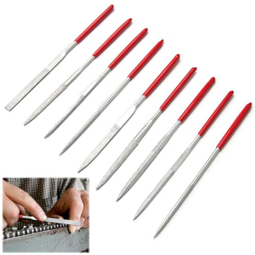 10 Pcs Diamond Needle File Set - 2mmx100mm Professional Multi-Shape (Round/Flat/Triangle/Half-Round) Precision Files for Guitar Nut Maintenance, Jewelry Making, Wood Carving & Craft Projects