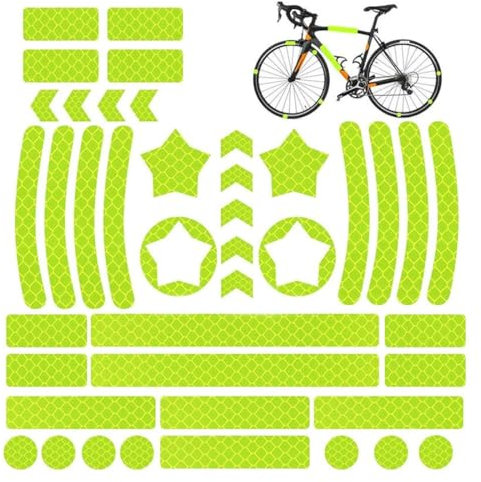 WeddHuis 42 Pezzi Adesivi per Bici, Set Adesivi Catarifrangenti, Adesivi Catarifrangenti per Bicicletta con Forme Diverse, Adesivi Luminosi per Bicicletta, Motociclette, Passeggini e altro