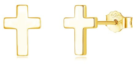 Cangall Ohrstecker Silber 925 Klein Ohrringe für Damen, 925 Sterling Silber Kreuz Ohrringe Ohrstecker, Kleine Schlafen Knorpel Gold Kreuz Ohrstecker, Unisex Gold Ohrringe Stecker für Mädchen Männer