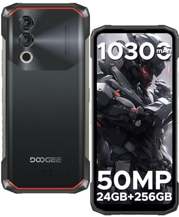 DOOGEE Blade 10 Power Rugged Smartphone(2025), 24GB+256GB/2TB, 10300mAh Battery Rugged Phone Android 14, 50MP+8MP, 90Hz 6.6” HD+, 4G Dual SIM Waterproof Phone, 3 Card Slots, Fingerprint ID/NFC, Black