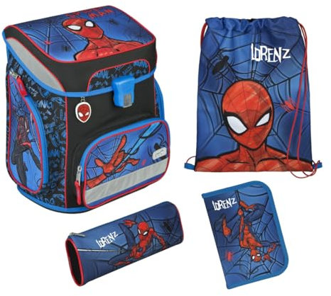 Undercover Schulranzen Set Spider-Man 5-tlg Jungen 1. Klasse - Mit personalisiertem Inhalt - Schultasche mit Turnbeutel Federmappe für Grundschule