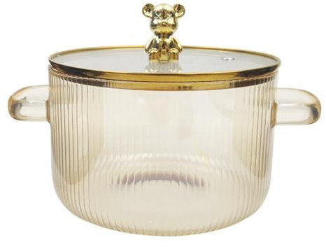 Yuyyurt Casseruola in Vetro Trasparente Pentola per Zuppiera Riscaldante Pentola in Vetro con Doppi Manici con Coperchio Resistente Facile da Installare Facile da Usare