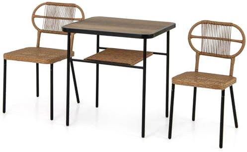 GIANTEX Gartenmöbel Set 2 Stühle mit Tisch, Garten Essgruppe 2 Personen, Balkonmöbel Kleiner Balkon, Rattan Balkonmöbel Set Platzsparend, Terrassenmöbel Outdoor Sitzgruppe, Balkonset 3 teilig