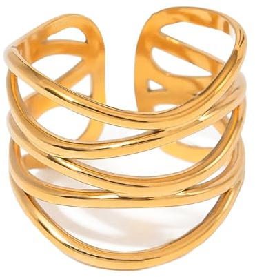 Kfwfuaee Übertriebener, rostfreier offener Ring, verstellbar, für Damen und Mädchen, modischer Partyschmuck