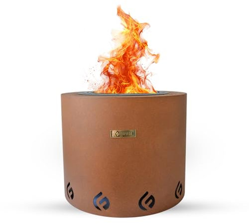 El Fuego Corten Steel Fire Pit, No Wood Required, 90% Less CO2, No Wood Smoke, 3x Cheaper to Run than Traditional Fire Pit, Ideal for any Garden, Camping, Outdoor Events (Corten Steel)