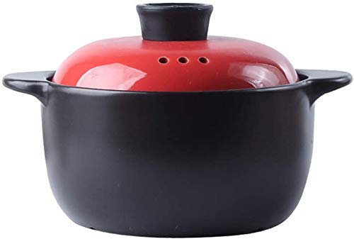 Olla de Barro Redonda de cerámica con Tapa, cazuela Japonesa Resistente al Calor, Olla Caliente, Olla de Barro con Doble asa, para guisar sopas, B 27 x 15,3 cm (A 27 x 15,3 cm)