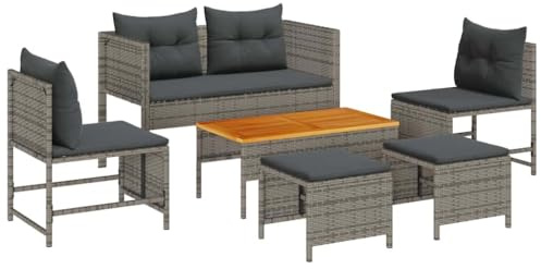 vidaXL Gartensofa-Set 6 STK. Grau und Dunkelgrau Poly-Rattan
