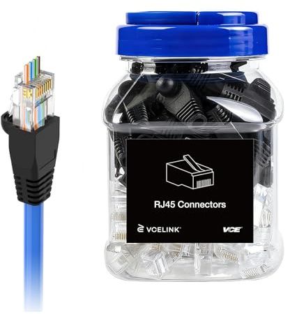 VCE RJ45 Connector Pass Through, Cat6 Ethernet Plugs with Black Boots | UL Listed 8P8C Gold Plated RJ45 Plug | Suitable for Cat6/Cat5e/Cat5 UTP Solid & Stranded LAN Cables | 50 Pairs