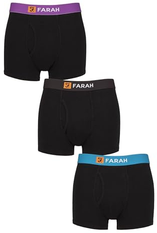 Farah Men’s Cotton Keyhole Trunks – 3 Pack Soft Stretch Fit Underwear, Classic Design with Breathable Comfort for Everyday Wear, Sizes S–XXL Black L