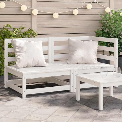QJBSAVVA Gartensofa 2 Sitzer Weiß aus Massivholz Kiefer 140 x 70 x 67 cm Outdoor Sofa Lounge Set mit Latten Design für Garten Terrasse Balkon