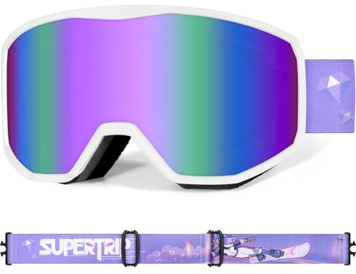 Supertrip Gafas de esquí para niños, Máscara de esquí niños Anti-UV400, antiniebla para niñas y niños de 6 a 14 años, gafas de snowboard compatibles con casco