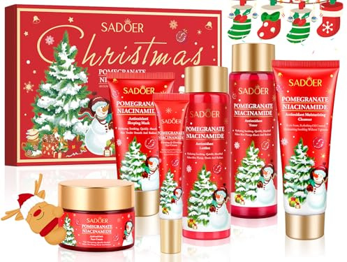 Geschenkset Frauen Skincare Set Geschenke für Frauen, 6PCS Granatapfel Gesichtspflege Hautpflegeset mit Reiniger Toner Creme Lotion Augencreme Schlafmaske, Geschenk für Mutter, Freundin