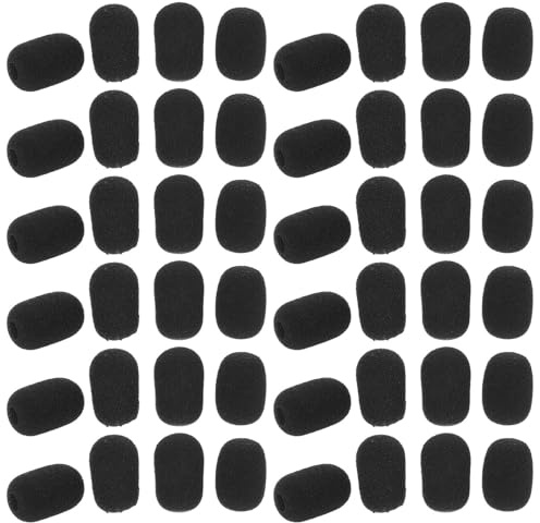 EPIGEIST 60 pièces Lot de Mini Bonnets Mousse pour Micro Cravate Noir Protection Anti-vent Mousse et Résistante pour Casque et Microphone Améliore la Clarté Sonore