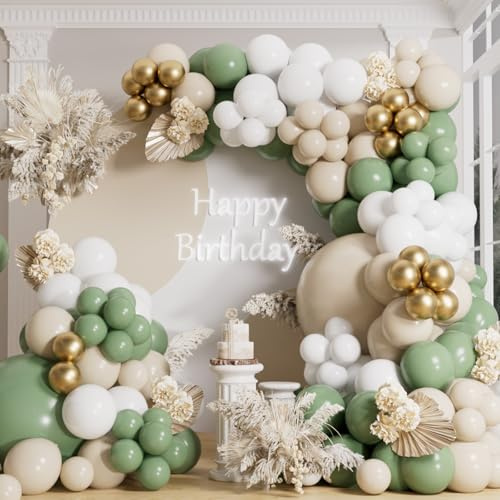 AULE Kit Arco Palloncini Verde Salvia: 155 Pezzi Set Ghirlanda Palloncino