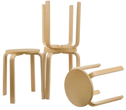 GREENSAPPIRE 4er Set Holz Esszimmerhocker, Stapelbare Sitzhocker aus Massivholz mit Rutschfesten Pads, Robuste Küchenstühle für Esszimmer, Bar, Klassenzimmer und Home-Bereich (Naturfarbe)