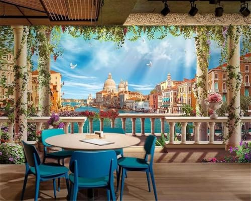 Dreidimensionale Architektur Meer Korridor Pflanzen 3D Tapeten Tapete Luxus Home Esszimmer Fototapete Effekt Wohnzimmer Schlafzimmer Kinderzimmer-200cm×140cm
