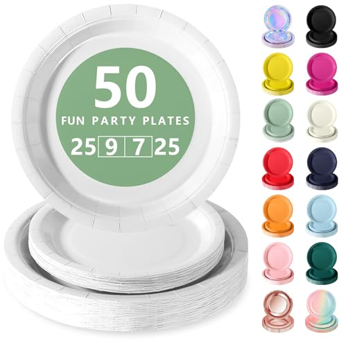 Nkaiso 50 Pcs White Disposable Party Paper Plates Set | Party Supplies- 25x9inch & 25x21inch Plate Elegant Disposable Tableware for Birthday, Wedding, Shower