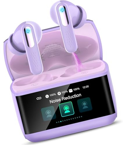 ZYHKON Wireless Earbuds, Bluetooth 5.4 Headphones In Ear with ANC/ENC MIC, HiFi Stereo Bluetooth Ear buds 5 EQ Modes, IP7 Waterproof Bluetooth Earphones with Touchscreen for Android iOS Purple
