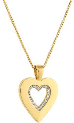 Sanixa Karma NH10138367 Halskette Damen Herz Gold 45 cm Zirkone Kette Herzkette für Frauen modern Damenhalskette Geschenk für sie Damenschmuck