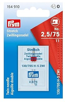 Prym 154910 Doppel-Nähmaschinennadel Stretch, 130/705, No. 75/2,5mm, Stahl, silberfarbig, 75/2,5 mm