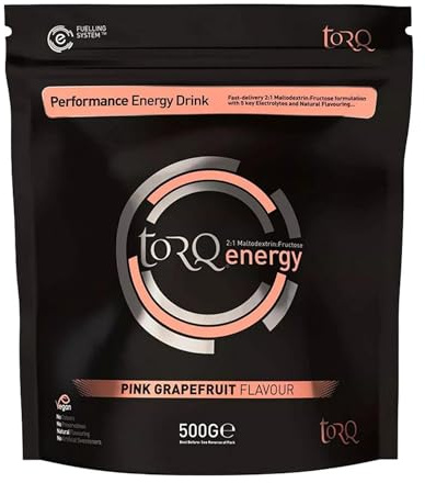 Torq Energy Drink Natural Pink Grapefruit Isotonic Energy Drink Powder - Electrolyte Powder Energy Drinks High Carbohydrates 30g per 500ml and Sodium - 15 Servings - 500g