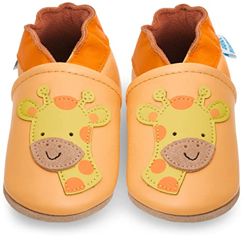 Juicy Bumbles Soft Leather Baby Shoes with Suede Soles - Toddler Shoes - Infant Shoes - Pre Walker Shoes - Crib Shoes, 12-18 Months, Jimmy Giraffe