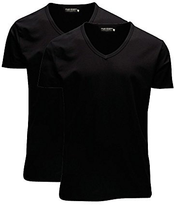 Jack & Jones Herren V-Neck T-Shirt Basic 12059219 2er Pack, Größe:S;Farbe:black
