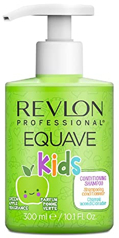 REVLON PROFESSIONAL EQUAVE Kids Apple Shampoo, 300 ml, sanftes Kindershampoo mit feuchtigkeitsspendender Gel-Formel, angereichert mit Vitamin B, Haarshampoo speziell für die Haare von Kindern