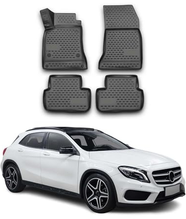 OMAC Fußmatten für Mercedes GLA Klasse 2014-2021 TPE 4X Schwarz | Gummimatten, Automatten, Allwetter, fahrzeugspezifisches Produkt, Antirutsch, 3D-Passform, wasserdicht