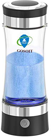 GOSOIT Hydrogen Water Alkaline Glass Bottle with Beautiful LED Indicator,Content Up to PH of 7.5-9.0 Hydrogen Water Generator/ Bottle with SPE Membrane for Sports and ravel
