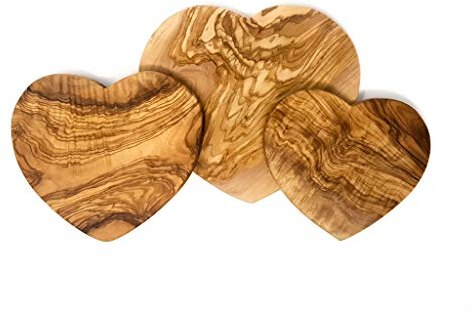 Verano Spanish Ceramics Olive Wood Handmade Heart Shaped Boards - Sustainably Sourced - Home Dining Room Table Kitchen Restaurant Café Bar Serving Sharing Food Boards - 18cm