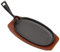 Kens Holm Sizzler Pre-Seasoned Cast iron Hot Serving Dish & Wooden Stand - 9.5x5.5 (241 x 140 mm) -& Board size 30x14.7cm Create that authentic feel, serve your dishes sizzling at the table!, (1)