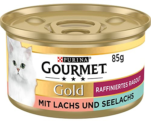 Gourmet Gold Raffiniertes Ragout Duetto Katzenfutter nass, Lachs und Seelachs, 12er Pack (12 x 85g)