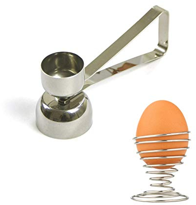 Egg Cracker Topper with a Spring Egg Cup Holder, Stainless Steel Double Cups Egg Topper Shell Remover Egg Cutter Egg Whacker Egg Hammer Touch Egg Opener Egg Separator Tool for Raw/Soft/Hard Boiled Egg