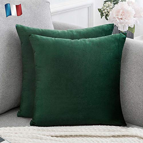 Douceur De Plumes Juego de 2 Fundas de cojín Verde Esmeralda 45x45 Terciopelo Decorativo Liso, Suave y Moderna Funda de Almohada Cuadrada, decoración escandinava Sala, sofá (2 Verde Esmeralda)