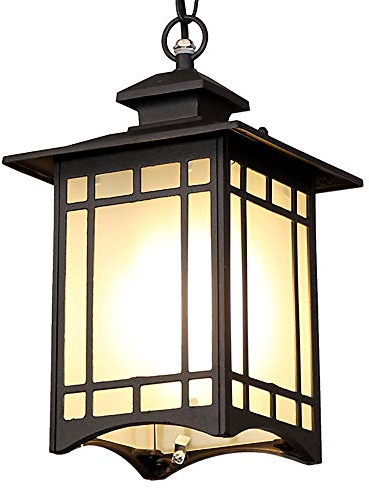 Mengjay Retro Schwarz Pendelleuchte Außen/Innen Wasserdichter IP23 Aluminiumguss/Glas E27 Höhenverstellbar Hängeleuchte Villa Grape Rack Balkon Dekorative Hängelampe 18 * 26cm (A)